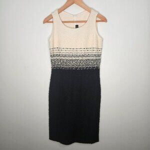 ST JOHN Santana Knit Boucle Wool Sheath Dress Sz 4 Black White Timeless  Classic